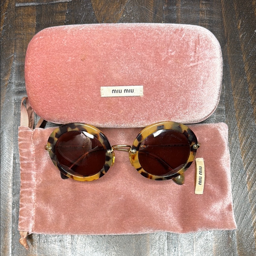Miu Miu Tortoise Sunglasses with Pink Velvet Case
